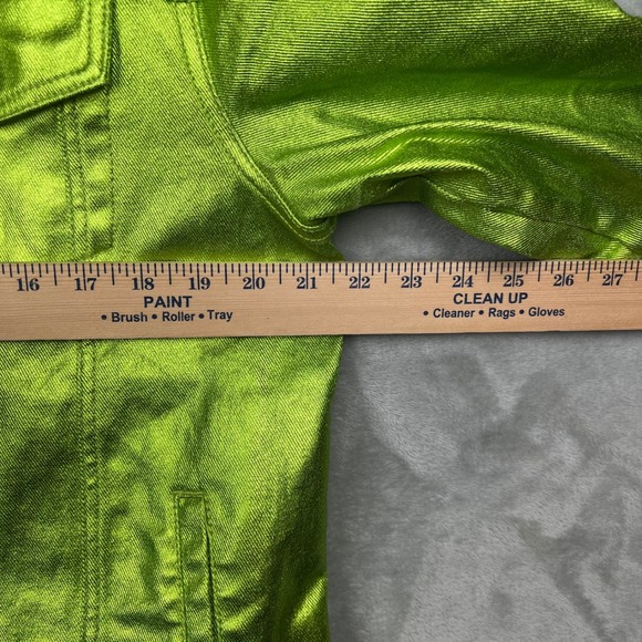 Valabasas Da Vinci Mens Metallic Denim Jacket Lime Green Neon Streetwear Size M - Picture 9 of 16